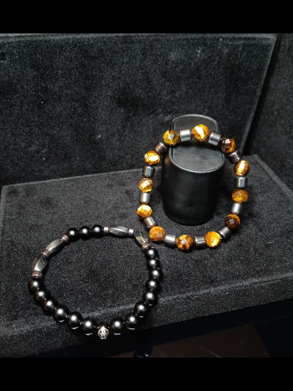 Tiger Eye, Hematite And Obsidian Beaded Stretch Bracelet Set